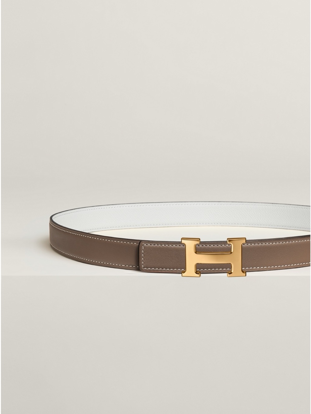 Hermès Constance Reversible Belt 70 Etoupe/White Gold Buckle NWT